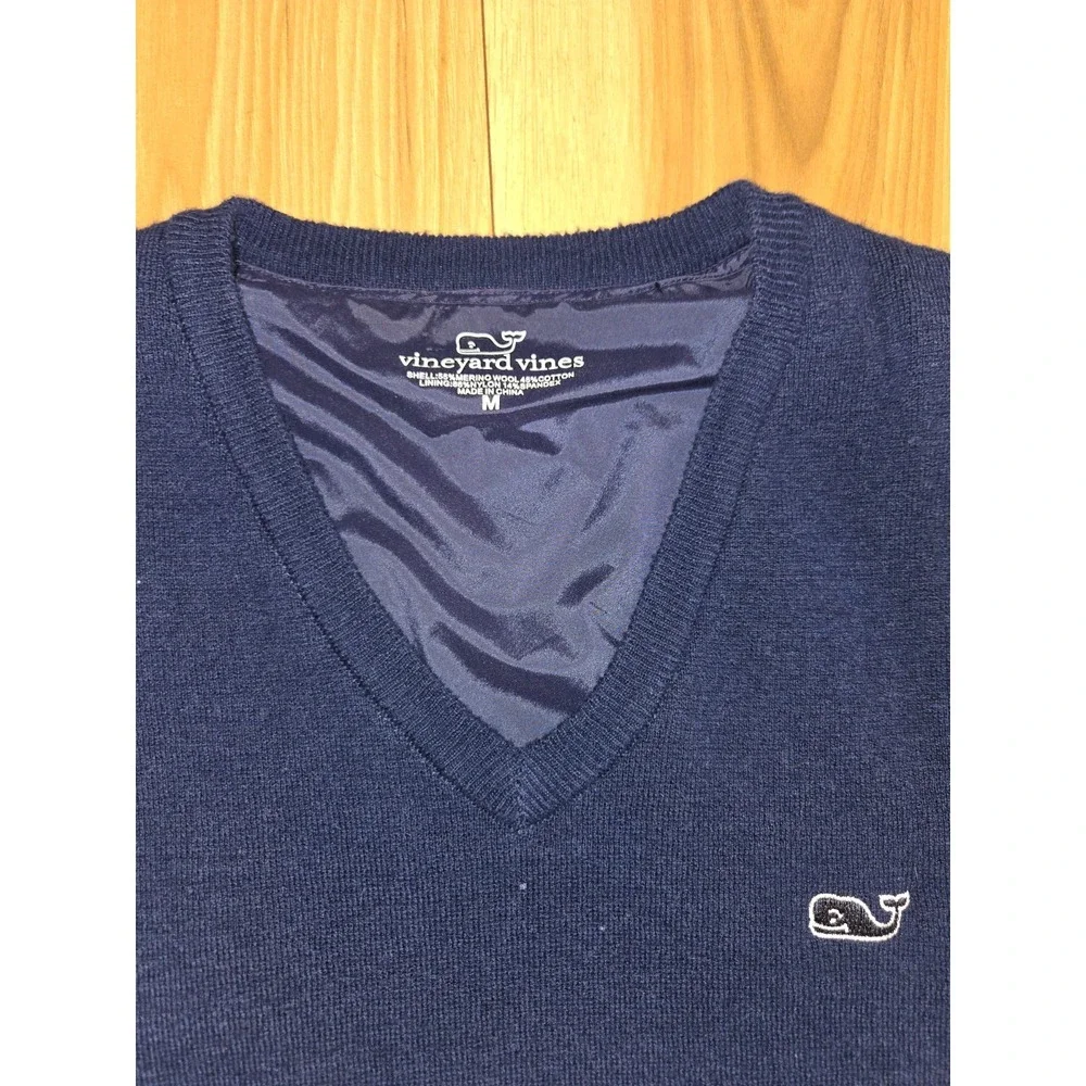 Vineyard Vines Golf Sweater Vest Mens Blue Size M Merino Wool Blend Lined V Neck